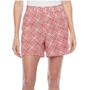 Liz Claiborne New High Waist Flat Front Geometric Red White Shorts XL LINEN
